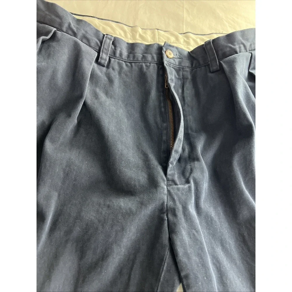 Polo Ralph Lauren Mens Cotton Pleated Pants Actual 36x30 1/2 Navy Blue Chino D27